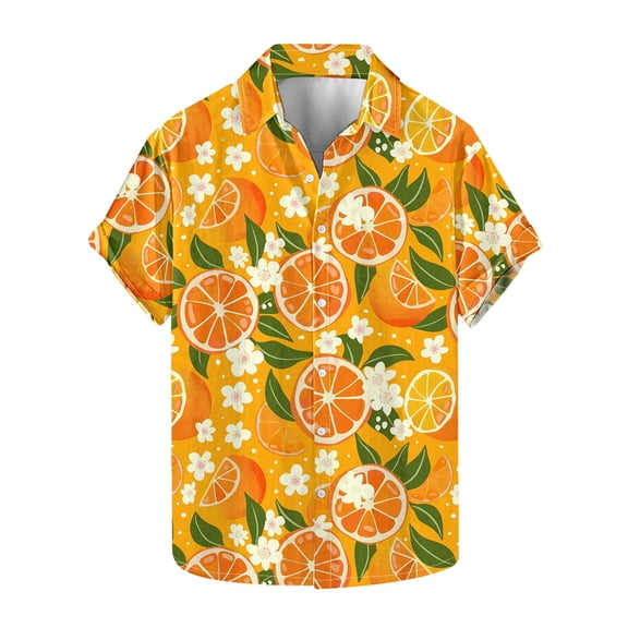 Iugvhana Men's Hawaiian Shirt Short Sleeve Casual Summer Beach Aloha Shirt Fruit Floral Button Down Tropical Hawaii Shirts Orange#3 XXXL
