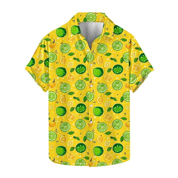 Iugvhana Men's Hawaiian Shirt Short Sleeve Casual Summer Beach Aloha Shirt Fruit Floral Button Down Tropical Hawaii Shirts Yellow#1 XXXL