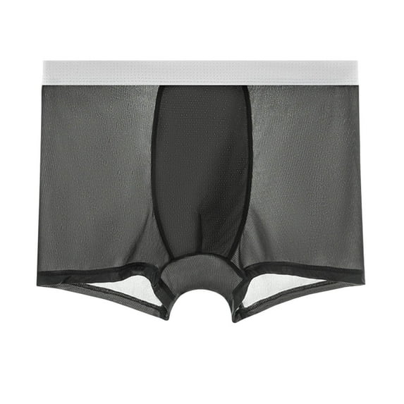 Iugvhana Men's Ice Silk Boxer Briefs – Lightweight & Breathable See-Through Underwear, Lingerie Style for Comfort Dark Gray L
