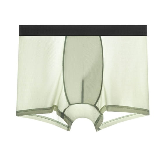 Iugvhana Men's Ice Silk Boxer Briefs – Lightweight & Breathable See-Through Underwear, Lingerie Style for Comfort Green L