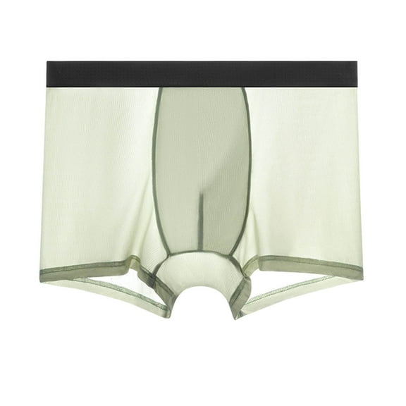 Iugvhana Men's Ice Silk Boxer Briefs – Lightweight & Breathable See-Through Underwear, Lingerie Style for Comfort Green XL