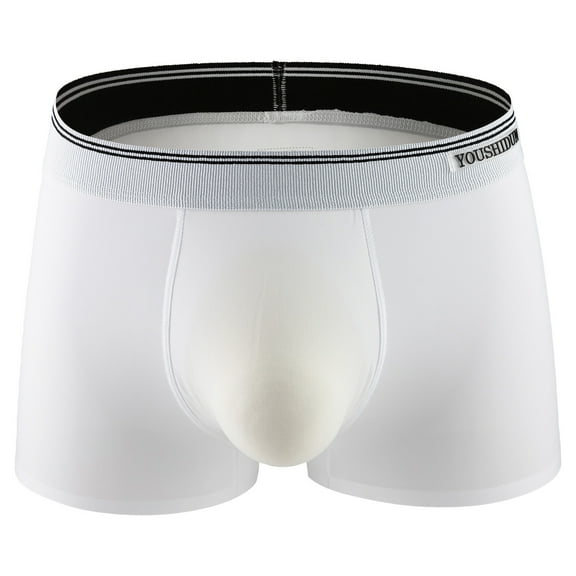 Iugvhana Men's Ice Silk Boxer Briefs – Soft, Stretchable Trunks with Middle Waist Design, Breathable Underpants for Ultimate Comfort White M