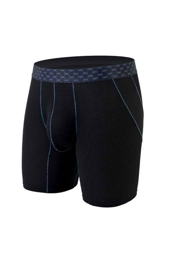 Men's Ice Silk Underwear with Bulge Pouch Breathable Cool Boxer Briefs Ultra-thin Stretch Boxers Black XXL