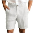 thumbnail image 1 of Iugvhana Men's Imitation Cotton Linen Shorts Pants Solid Color Button Casual Pleated Summer Beach Shorts with Pocket White XXXL, 1 of 6