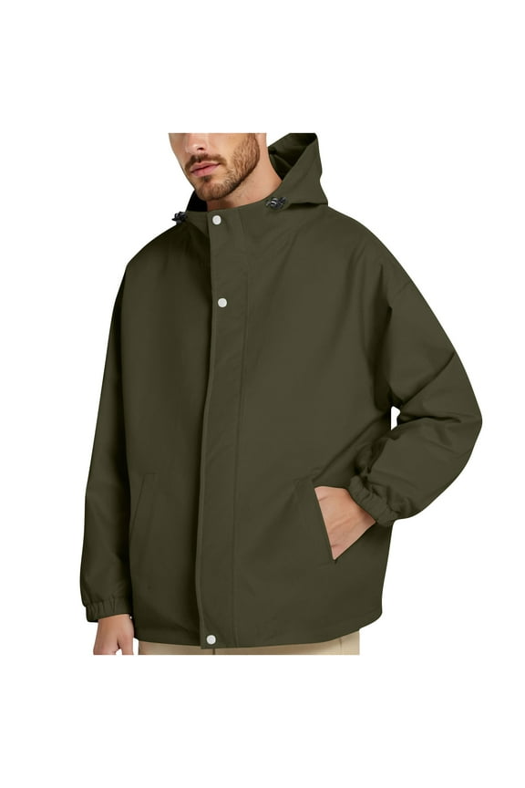 Men's Jacket Casual Zip Up Hooded Waterproof Lightweight Loose Outdoor Hiking Cycling Running Jacket Windbreaker Green M