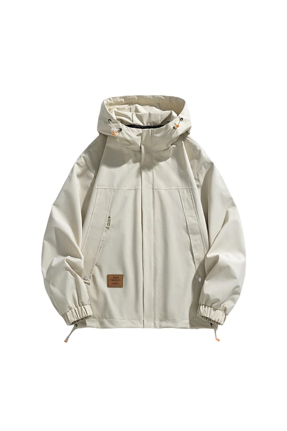 Men's Jacket Full Zip Jacket Windbreaker Hooded Lightweight Casual Waterproof Outdoor Hiking Cycling Jacket Coats with Pockets Khaki S