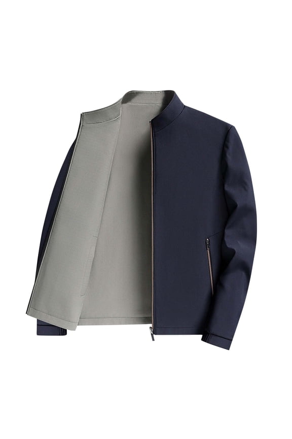 Men's Jackets Casual Windbreaker Stylish Golf Full Zip Up Stand Collar Business Work Dress Jacket Waterproof Jacket Navy M