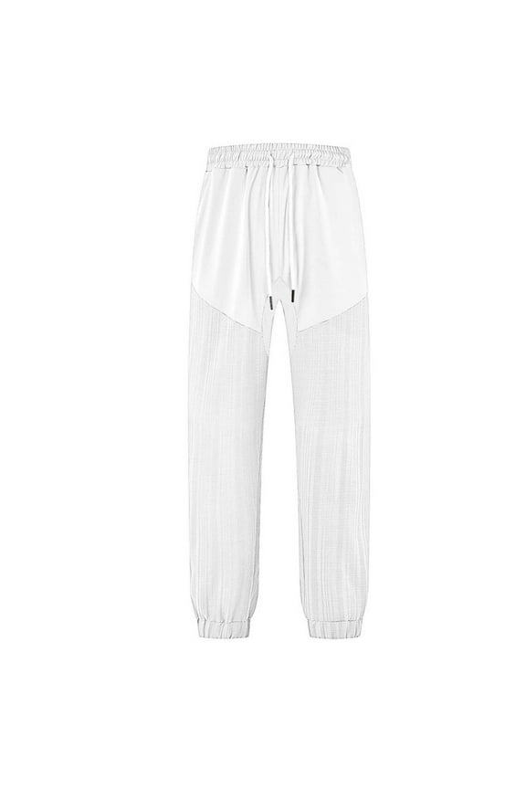 Men's Joggers Pants Casual Loose Elastic Waist Drawstring Texture Long Pants with Pockets Tapered Leg Outdoor Fitness Trousers White M