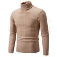 thumbnail image 1 of Iugvhana Men's Knitwear Turtleneck Sweater Casual Twisted Knitted Pullover Sweaters Slim Long Sleeve High Neck Tops Coffee L, 1 of 2