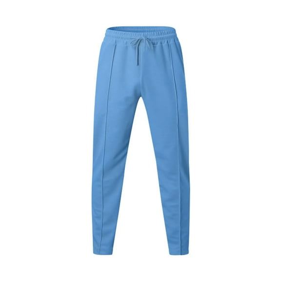 Iugvhana Men's Leisure Pants Lightweight Open Bottom Casual Straight Trouser Drawstring Jogger Pants with Pockets Elastic Waist Sports Trouser Light Blue XL
