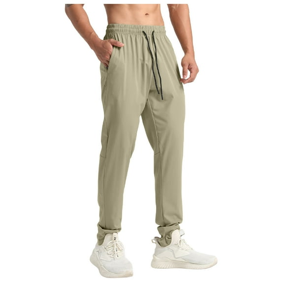 Iugvhana Men's Lightweight Sweatpants Drawstring Tapered Jogger Pants Elastic Waist Casual Athletic Workout Running Pants with Pockets Khaki M