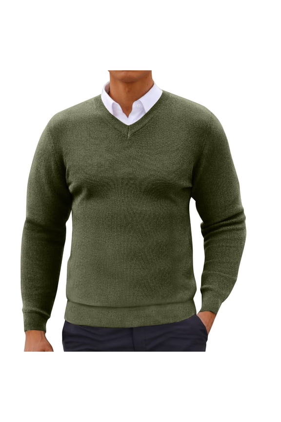 Men's Lightweight V-Neck Sweater Soft Casual Sweaters for Men Classic Pullover Sweaters with Ribbing Edge Green S