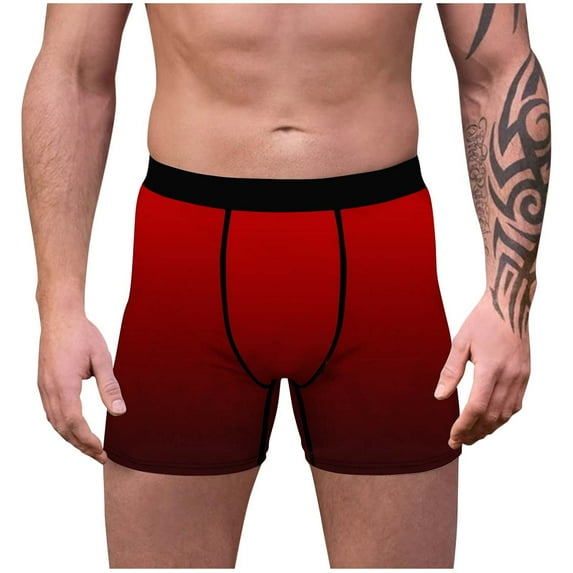 Iugvhana Men’s Long Boxer Briefs with Fly – 9” Inseam Gradient Print Underwear, Breathable & Comfortable for All-Day Wear Red L