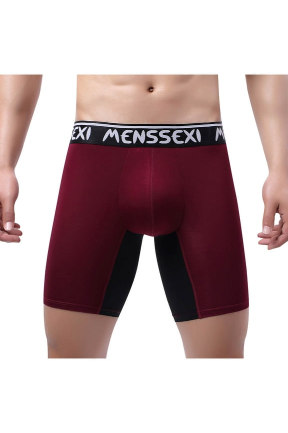 Men's Long Leg Boxer Briefs – Soft & Breathable Underwear, Moisture-Wicking Design for Sports & Daily Wear Wine L