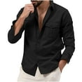 thumbnail image 1 of Iugvhana Men's Long Sleeve Cargo Shirt Regular-Fit Casual Solid Button Down Lapel Shirt Tops with Chest Double Pockets Black XL, 1 of 7