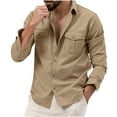 thumbnail image 1 of Iugvhana Men's Long Sleeve Cargo Shirt Regular-Fit Casual Solid Button Down Lapel Shirt Tops with Chest Double Pockets Khaki M, 1 of 7
