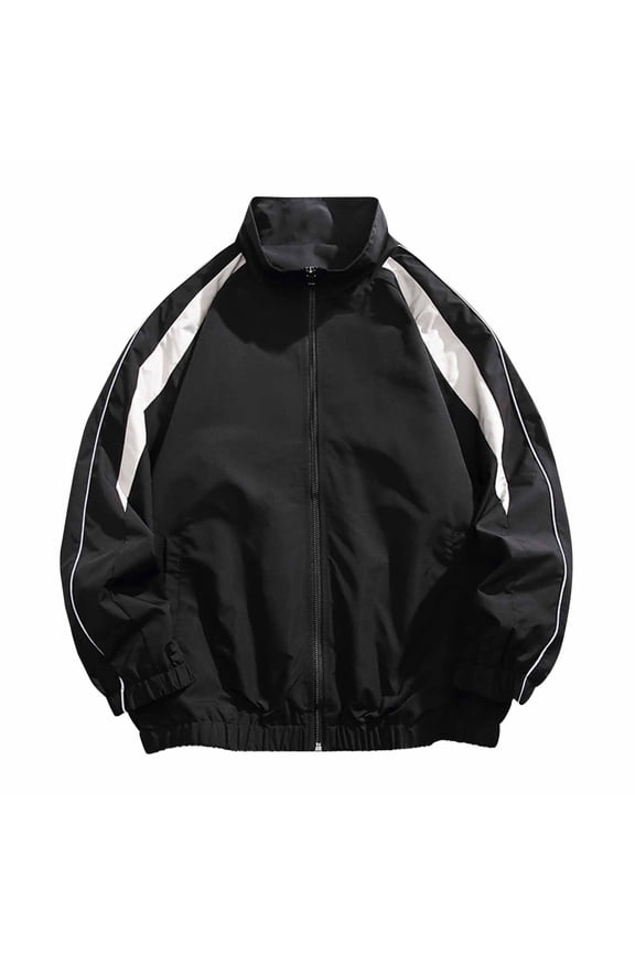 Men's Long Sleeve Jackets Casual Splicing Full Zip Jacket Stand Collar Outwear Fall Winter Outdoor Golf Athletic Coat for Men Black XXXL