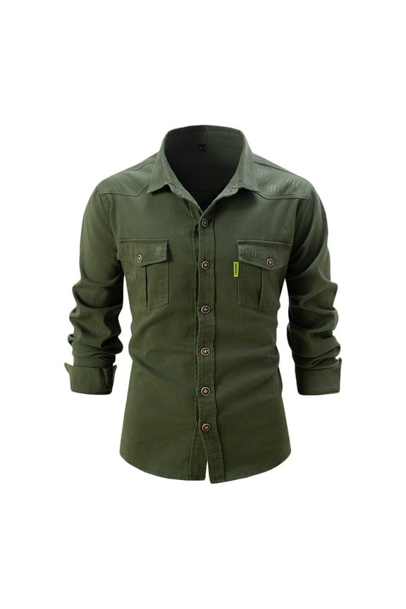 Men's Long Sleeve Tactical Shirts, Ripstop Military Work Shirts, UPF 50+ Breathable Button Down Outdoor Hiking Shirt Army Green L