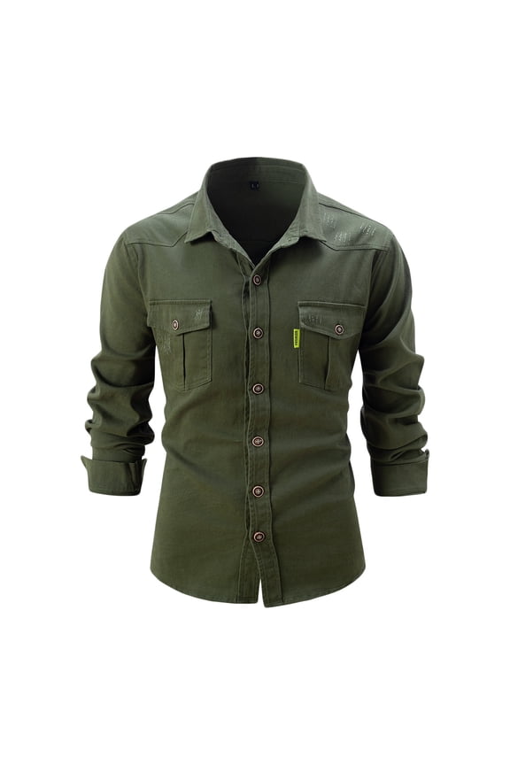 Men's Long Sleeve Tactical Shirts, Ripstop Military Work Shirts, UPF 50+ Breathable Button Down Outdoor Hiking Shirt Army Green M