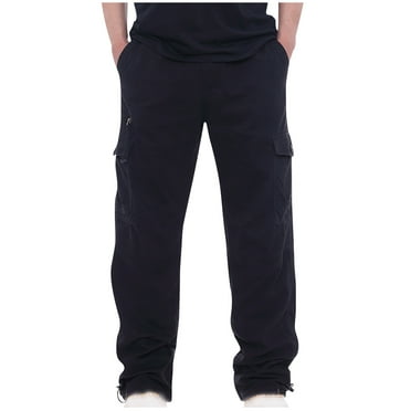 Iugvhana Men's Loose Fit Washed Utility Work Pant Multi Pockets Button Zipper Relaxed Straight Leg Baggy Pull On Work Casual Cargo Pants Black XXL