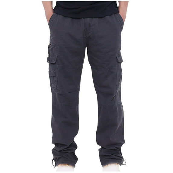 Iugvhana Men's Loose Fit Washed Utility Work Pant Multi Pockets Button Zipper Relaxed Straight Leg Baggy Pull On Work Casual Cargo Pants Gray XXXL
