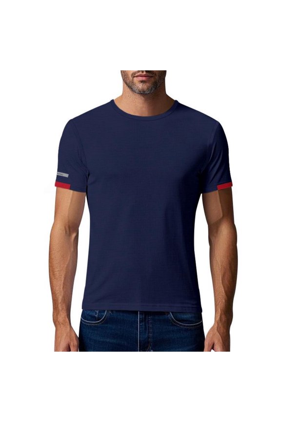 Men's Mesh Ice Silk Training T-Shirts Seamless Tops Short Sleeve Crewneck T-shirt Quick Drying Sport Running Tee Navy S