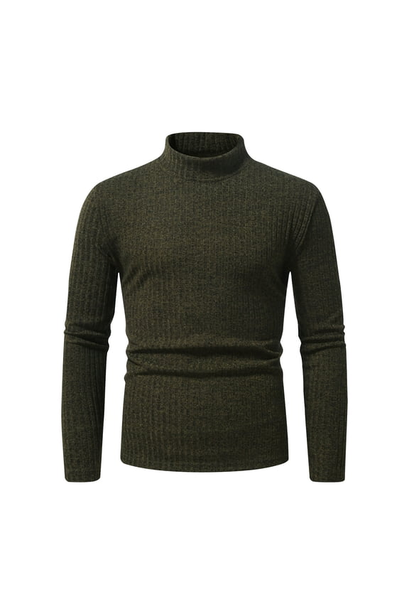 Men's Mock Turtleneck Pullover Sweater Casual Thick Weave Textured Ribbed Knitting Sweaters Army Green M