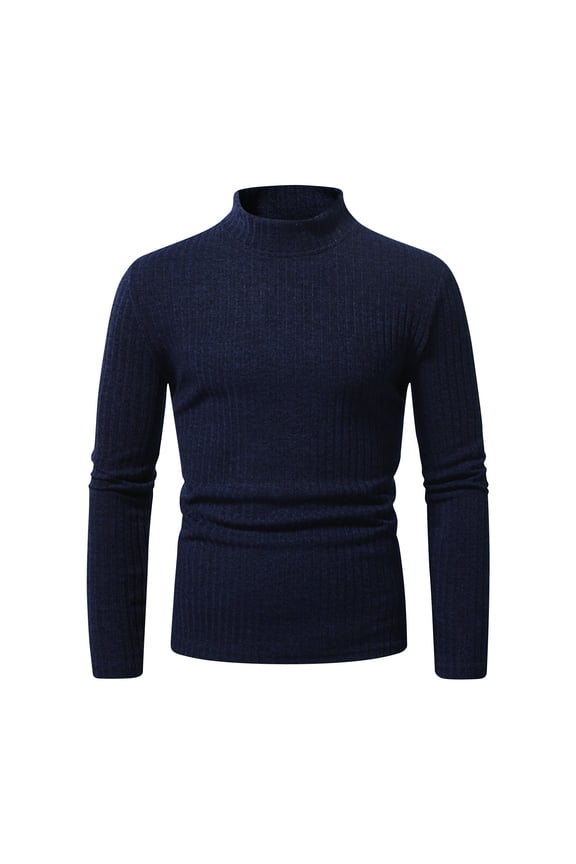 Men's Mock Turtleneck Pullover Sweater Casual Thick Weave Textured Ribbed Knitting Sweaters Navy M