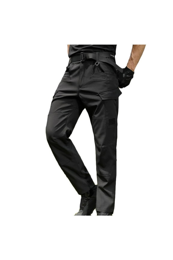 Men's Outdoor Hiking Pants Fleece Lined Stretch Cargo Pants for Men Relaxed Fit Water Resistant Work Pants Black M