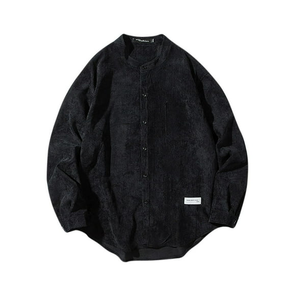 Iugvhana Men's Oversized Corduroy Long Sleeve Shirt Top Comfortable Casual Solid Loose Fit Button Pocket Lapel Shirt Black XXL