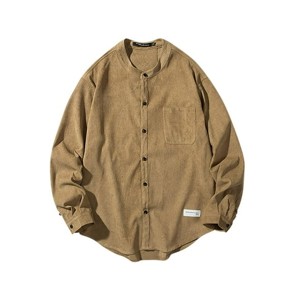 Iugvhana Men's Oversized Corduroy Long Sleeve Shirt Top Comfortable Casual Solid Loose Fit Button Pocket Lapel Shirt Khaki M