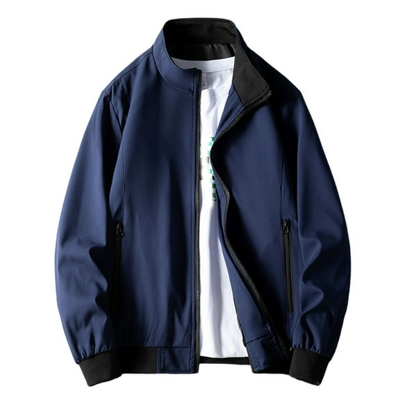 Iugvhana Men's Oversized Jackets Loose Casual Long Sleeve Full Zipper Jacket Coats Standing Collar Outwear with Zip Pockets Dark Blue XXXL