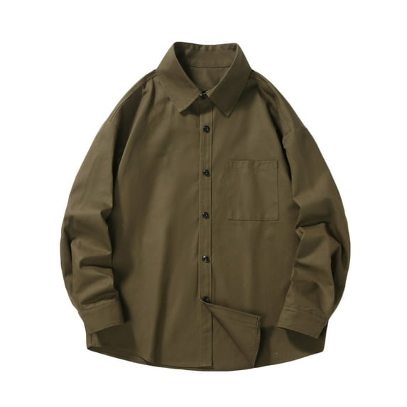 Iugvhana Men's Oversized Shirt Loose Casual Solid Button Down Shirts Long Sleeve Pocket Turndown Collar Tee Shirt Tops Army Green XXXL