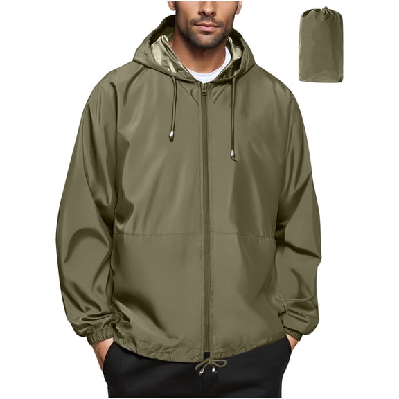 Iugvhana Men's Packable Rain Jacket Lightweight Rain Shell Jacket with Hood Waterproof Outdoor Raincoat for Cycling Hiking Dark Green XXXL