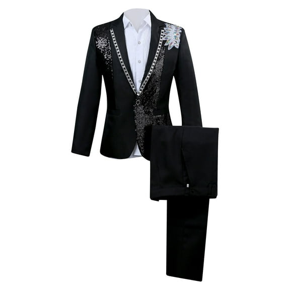 Iugvhana Men's Pinstripe Suit Slim Fit 2 Pieces Double-Breasted Blazer Pant for Wedding Business Formal Suits Jacket Long Sleevr Coats Black XL