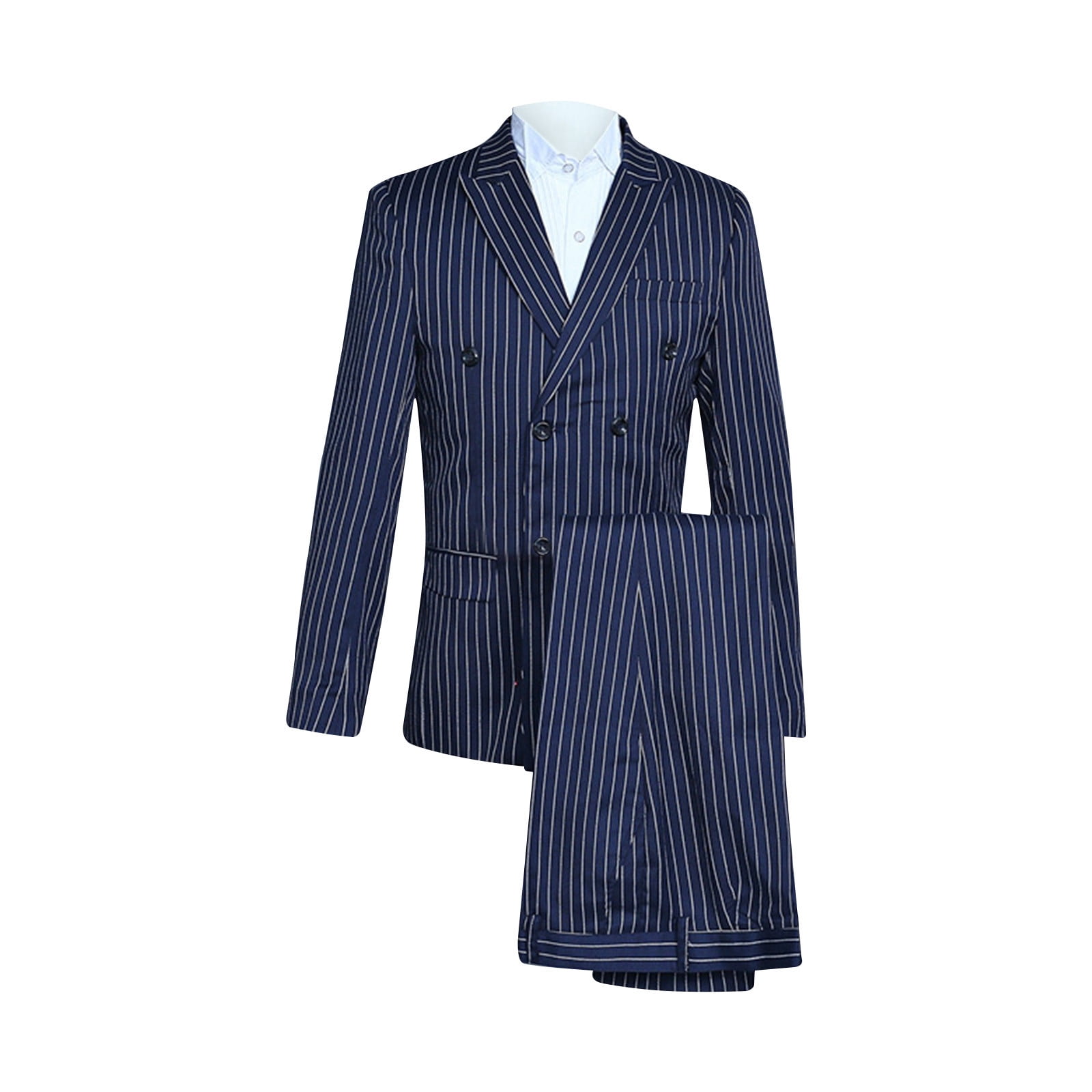 Mens Pinstripe Suit Slim Fit Casual Dress Suits Blazer + Vest + Pants 3 Piece