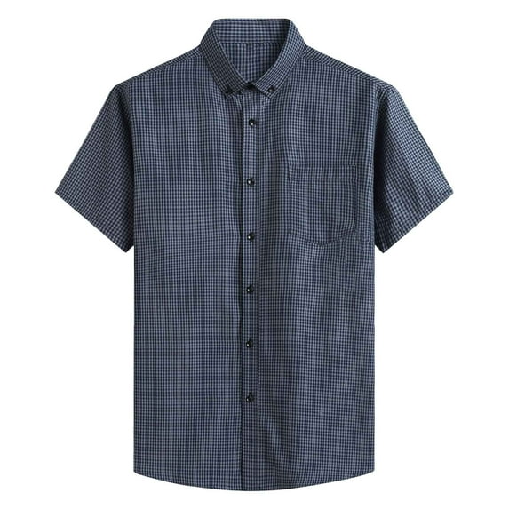 Iugvhana Men's Plaid Button Down Shirts Plus Size Cotton Short Sleeve Collared with Pocket Dress Shirts Casual Regular Fit Gingham Shirt Gray#1 XXXXL
