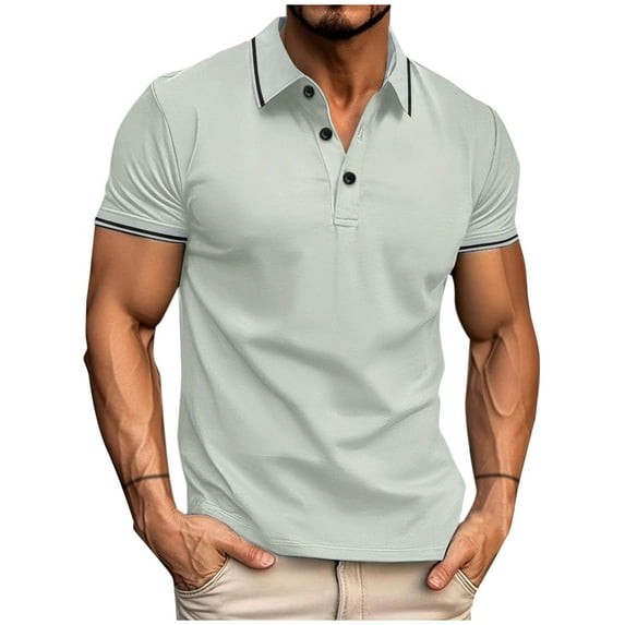 Iugvhana Men's Polo Shirts Button Short Sleeve Lightweight Breathable Moisture Wicking Casual Collared Shirt Gray S