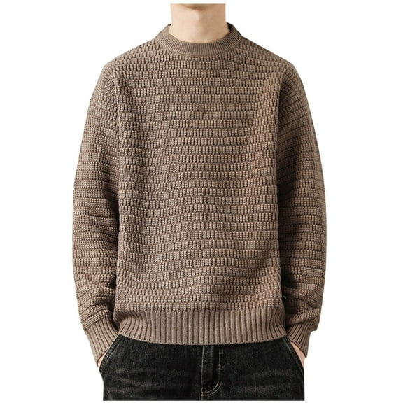 Iugvhana Men's Pullover Knitting Sweater Tops Round Neck Long Sleeve Trendy Solid Slim Fit Warm Comfort Fall Winter Sweaters Yellow XXXL