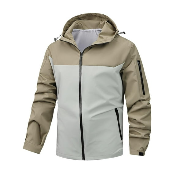 Iugvhana Men's Riding Windproof Hooded Jacket Casual Outdoors Hiking Climbing Coats Fall Winter Zip Up Long Sleeve Jackets Khaki#1 XXL