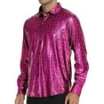 thumbnail image 1 of Iugvhana Men's Shiny Sequins Party Shirt Slim Long Sleeve Lapel Button Shirts Hipster Nightclub Prom Costume Shirt Top Hot Pink XXL, 1 of 5