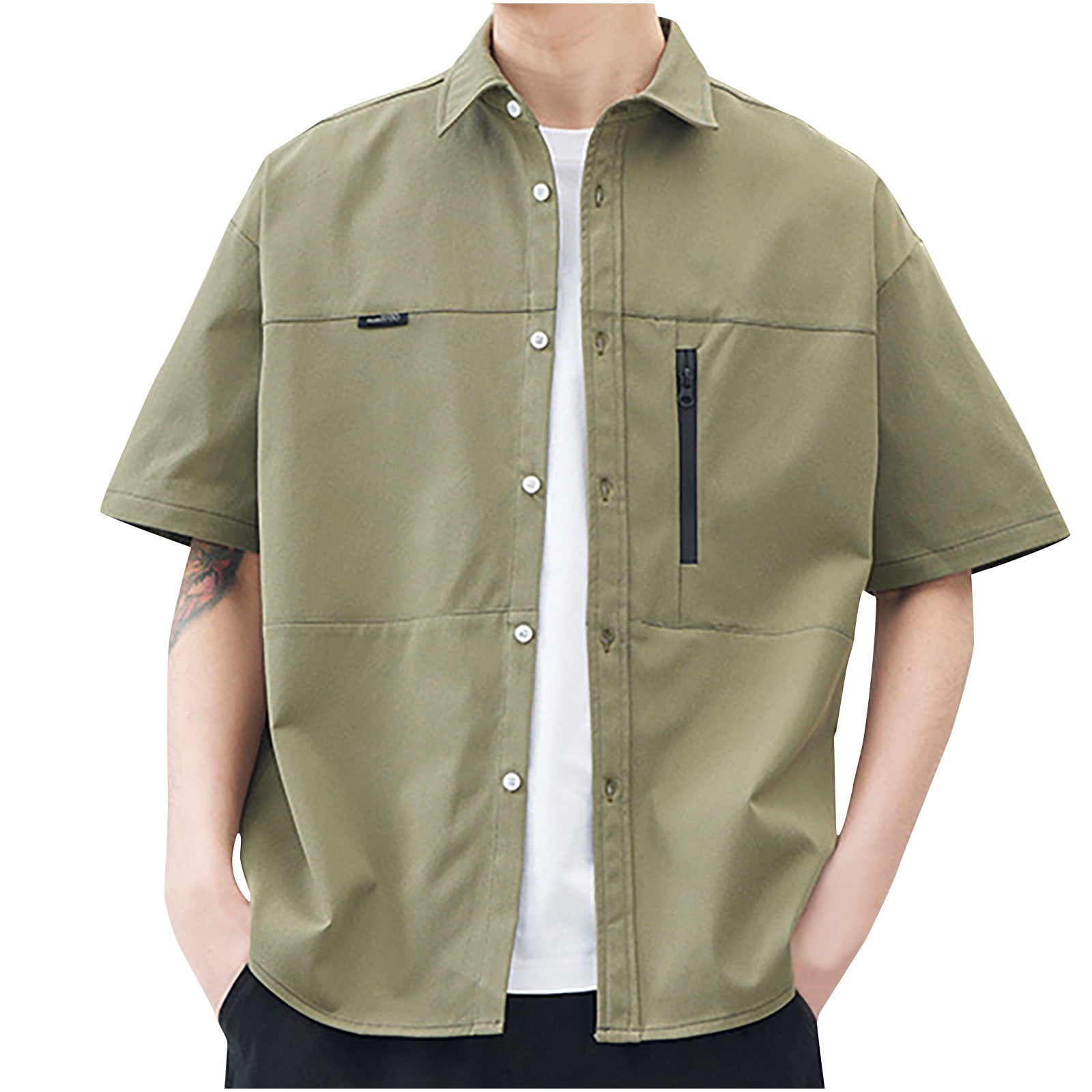 Iugvhana Men's Shirt Jacket Button Down Short Sleeve Casual