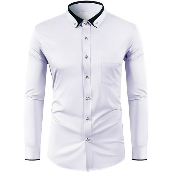 Iugvhana Men's Shirts Button Down Long Sleeve Slim Fit Dress Shirt Casual Fashion Turndown Collar Comfort Soft Blouse Tops White XXXXL