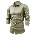 thumbnail image 1 of Iugvhana Men's Shirts Four Side Silk Solid Long Sleeve Business Dress Shirts Slim Lapel Button Down Formal Shirt Army Green M, 1 of 2