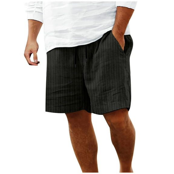 Iugvhana Men's Shorts Casual Drawstring Elastic Waist Lightweight Summer Beach Shorts Knee Length Shorts Breathable Black XXL