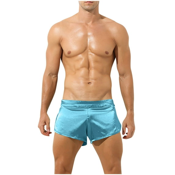 Iugvhana Men's Silk Satin Boxer Shorts – Athletic Supporters & Lounge Shorts, Silky Side Split Design for Style & Comfort Blue S