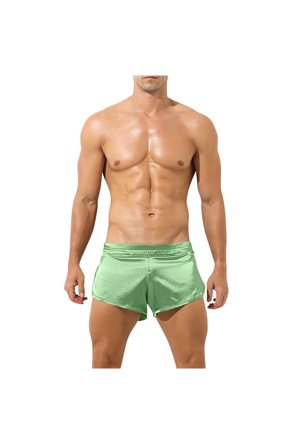 Men's Silk Satin Boxer Shorts – Athletic Supporters & Lounge Shorts, Silky Side Split Design for Style & Comfort Green L