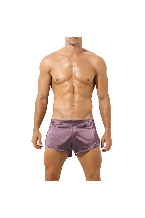 Men's Silk Satin Boxer Shorts – Athletic Supporters & Lounge Shorts, Silky Side Split Design for Style & Comfort Pink XL
