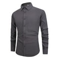 thumbnail image 1 of Iugvhana Men's Slim Fit Business Shirt Four Side Silk Solid Cotton Long Sleeve Dress Shirts Lapel Button Down Tops Gray XXL, 1 of 2