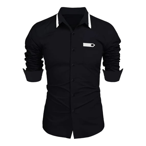 Iugvhana Men's Slim Fit Dress Shirt Long Sleeve Casual Button Down Shirts Lapel Collar Contrast Shirt for Men Wedding Black S